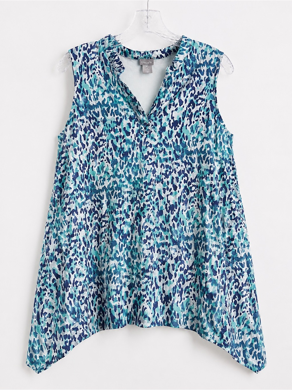 Chico’s Aqua Blue Animal Print Sleeveless Tank Top Size 2 US 12/14